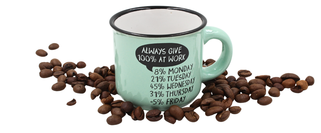 Cană cafea espresso Nekupto 80 ml, ceramică, verde, mesajul „ALWAYS GIVE 100% AT WORK”